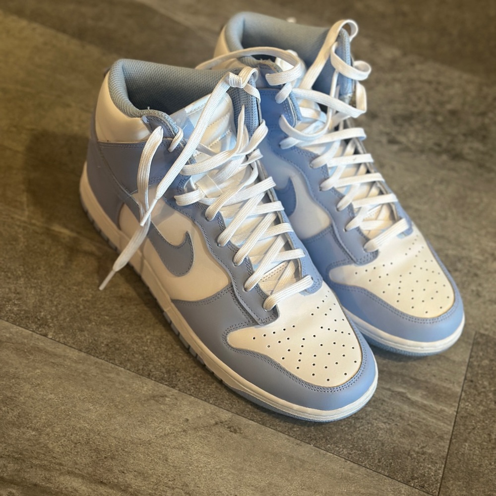 Nike Blue and White High-Top Dunks Size 12